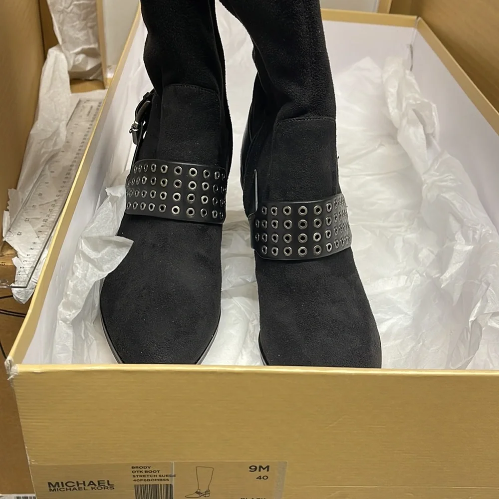 BNIB Michael Kors Boot Nadine Black Stretch suede 3”heeled size - Picture 1 of 11